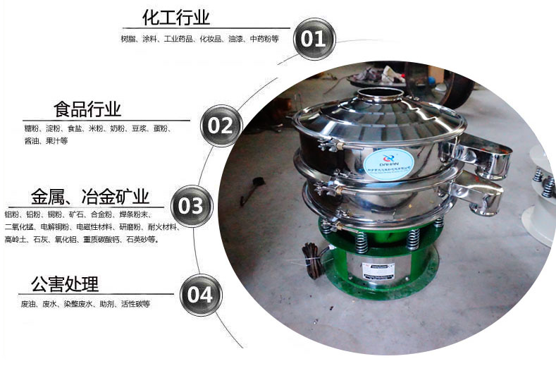面粉振動(dòng)篩粉機(jī)適用于化工，食品，金屬、冶金，公害處理等行業(yè)